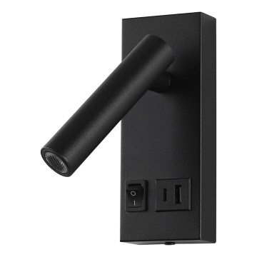 Foco de parede LED com USB LED/2W/230V preto