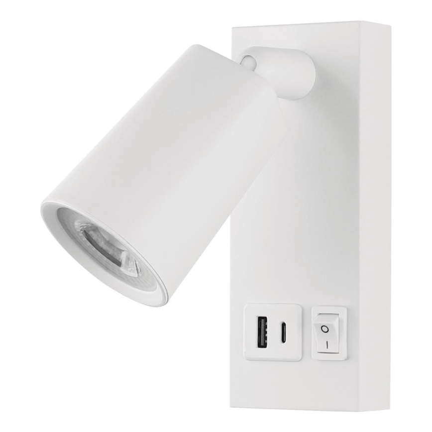 Foco de parede LED com USB LED/5W/230V branco