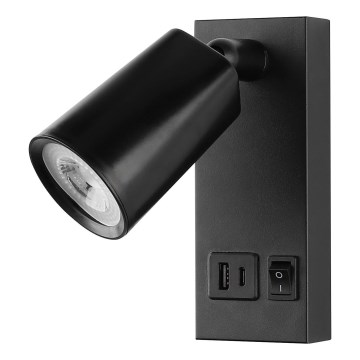 Foco de parede LED com USB LED/5W/230V preto