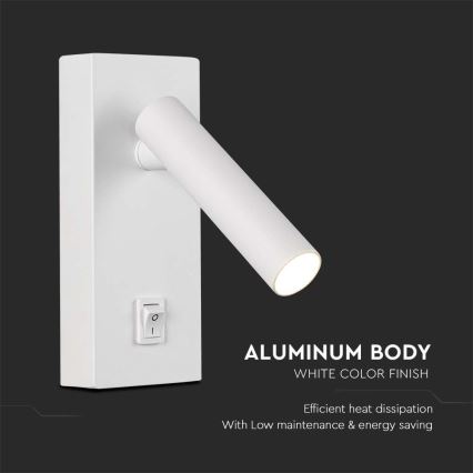 Foco de parede LED com interruptor LED/2W/230V 3000K branco