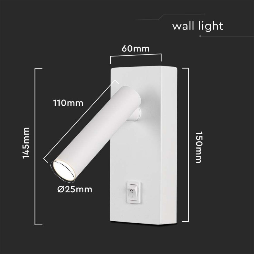 Foco de parede LED com interruptor LED/2W/230V 3000K branco