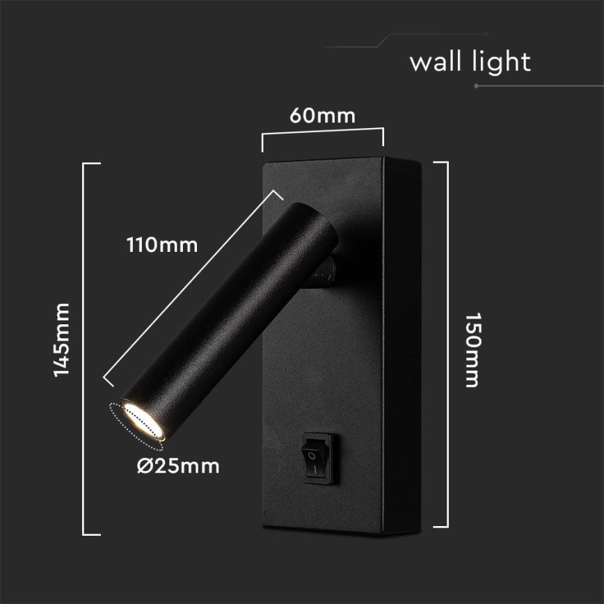 Foco de parede LED LED/2W/230V 4000K preto