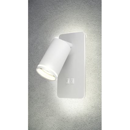 Foco de parede LED PARIS 1xGU10/10W/230V + LED/6W/230V branco
