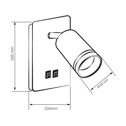 Foco de parede LED PARIS 1xGU10/10W/230V + LED/6W/230V branco