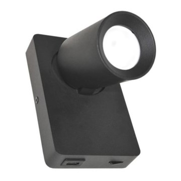 Foco de parede TAFT 1xGU10/30W/230V USB preto