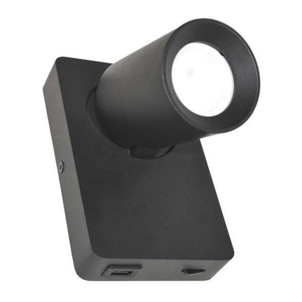 Foco de parede TAFT 1xGU10/30W/230V USB preto