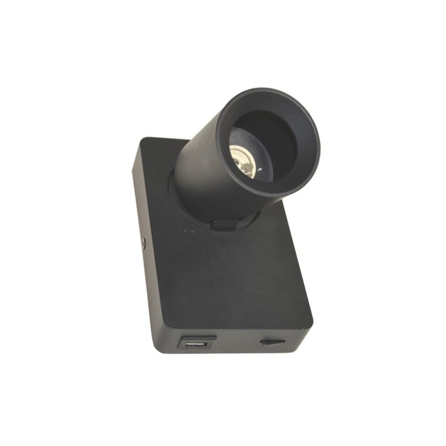 Foco de parede TAFT 1xGU10/30W/230V USB preto
