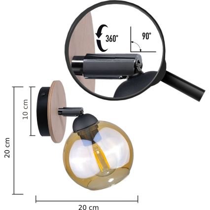 Foco de parede THEA WOOD 1xE27/60W/230V