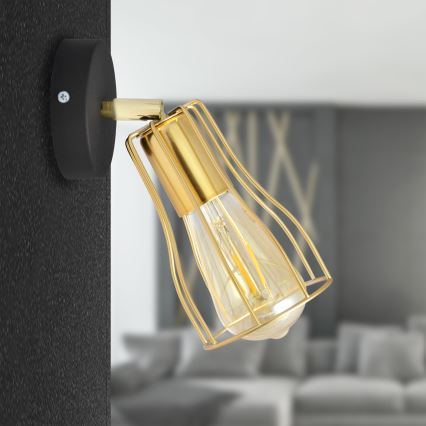 Foco de parede TUBE 1xE27/15W/230V dourado/preto