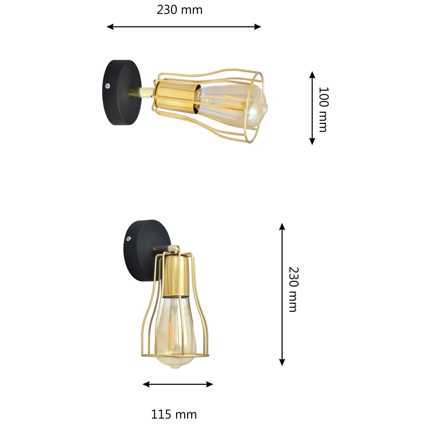 Foco de parede TUBE 1xE27/15W/230V dourado/preto