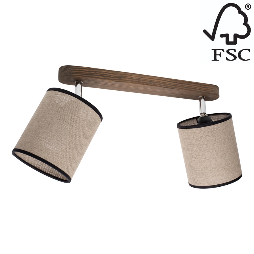 Foco de teto NEGRO 2xE27/25W/230V pinho - certificado por FSC