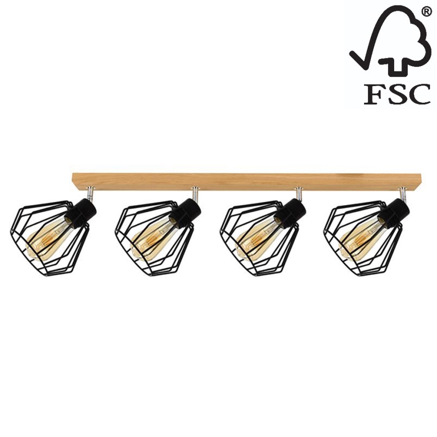 Foco de teto VENTI 4xE27/15W/230V carvalho - certificado por FSC
