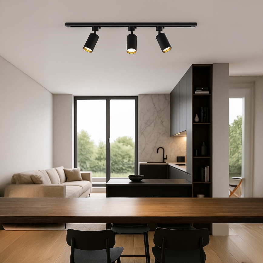 Foco em sistema de calha TIGER 3xGU10/10W/230V preto