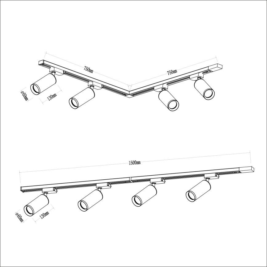 Foco em sistema de carril MICA 4xGU10/10W/230V branco