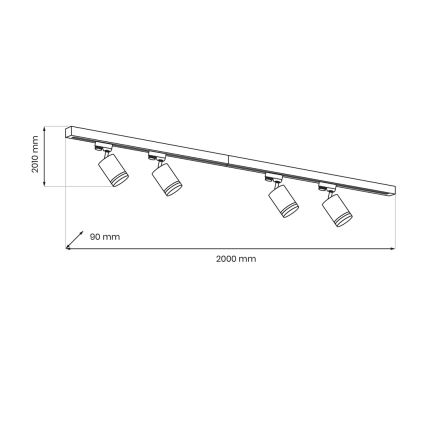 Foco em sistema de carril PIPE 4xGU10/10W/230V 2x1m preto