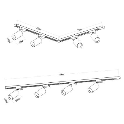 Foco em sistema de carril PIPE 4xGU10/10W/230V branco