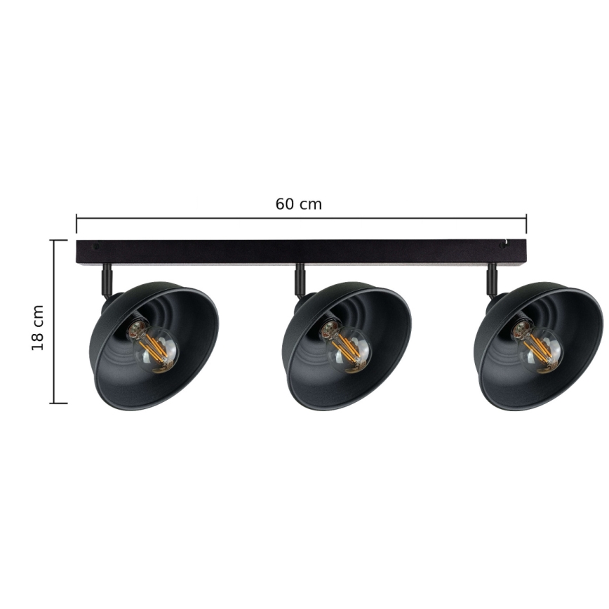 Foco FAUN 3xE27/60W/230V preto