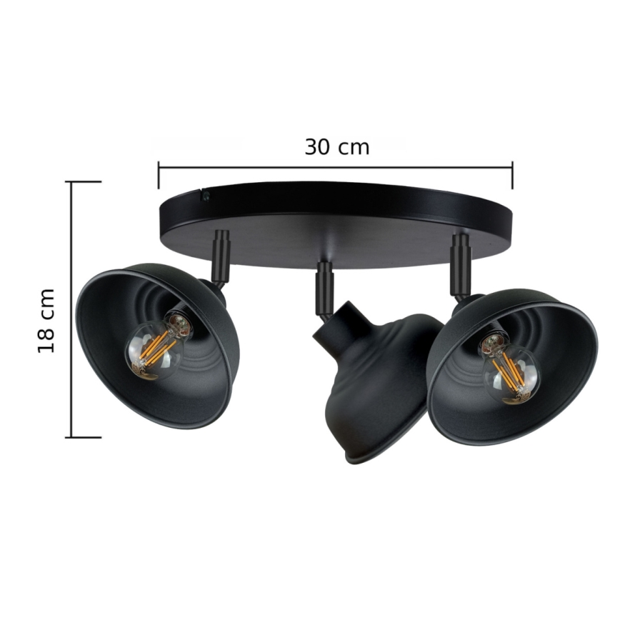 Foco FAUN 3xE27/60W/230V preto