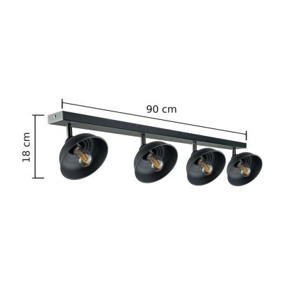 Foco FAUN 4xE27/60W/230V preto