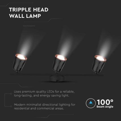 Foco LED 3xLED/5W/230V 3000K preto