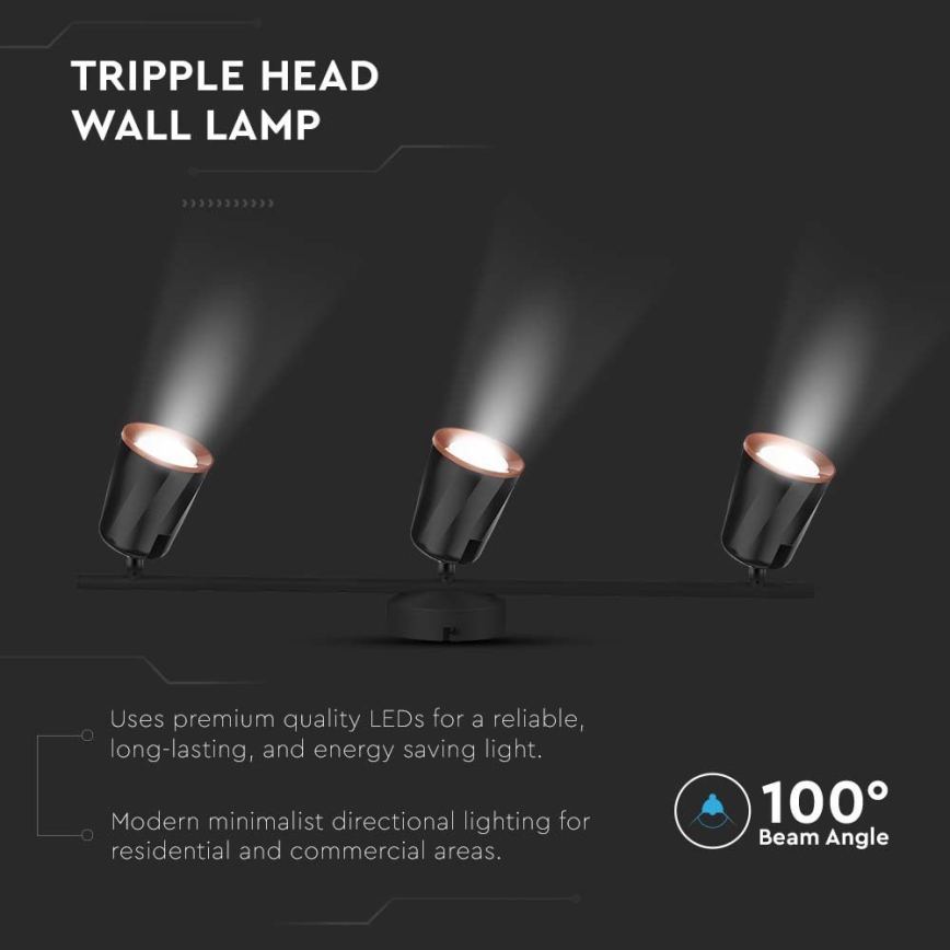 Foco LED 3xLED/5W/230V 3000K preto