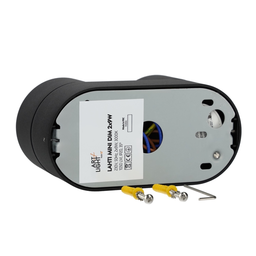 Foco LED com regulação LAHTI MINI 2xLED/9W/230V 3000K CRI 90 preto