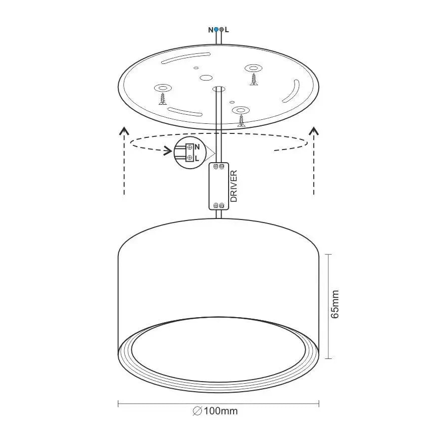 Foco LED LED/12W/230V 4000K diâmetro 10 cm preto