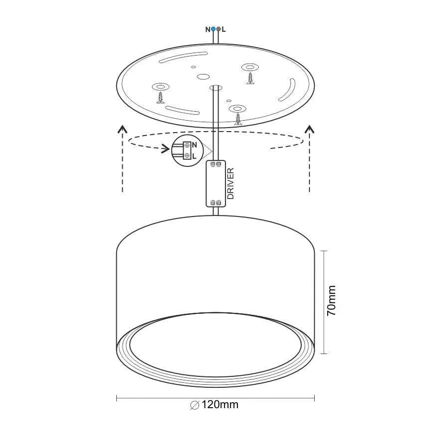 Foco LED LED/14W/230V 4000K diâmetro 12 cm preto