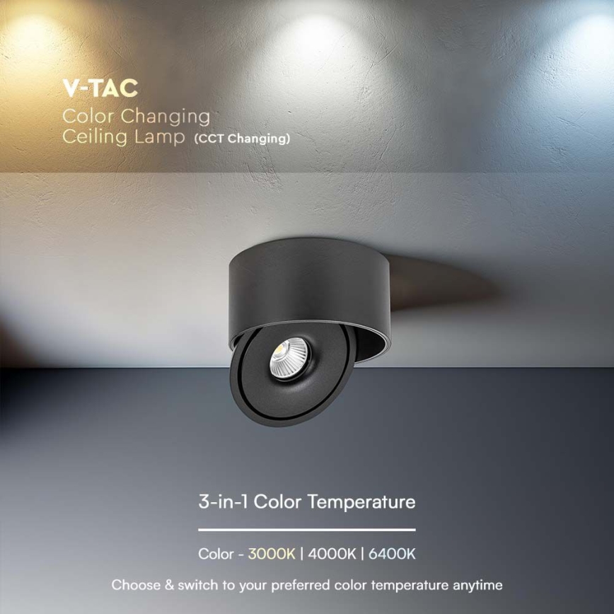 LED Flexível foco LED/20W/230V 3000/4000/6400K CRI 90 preto