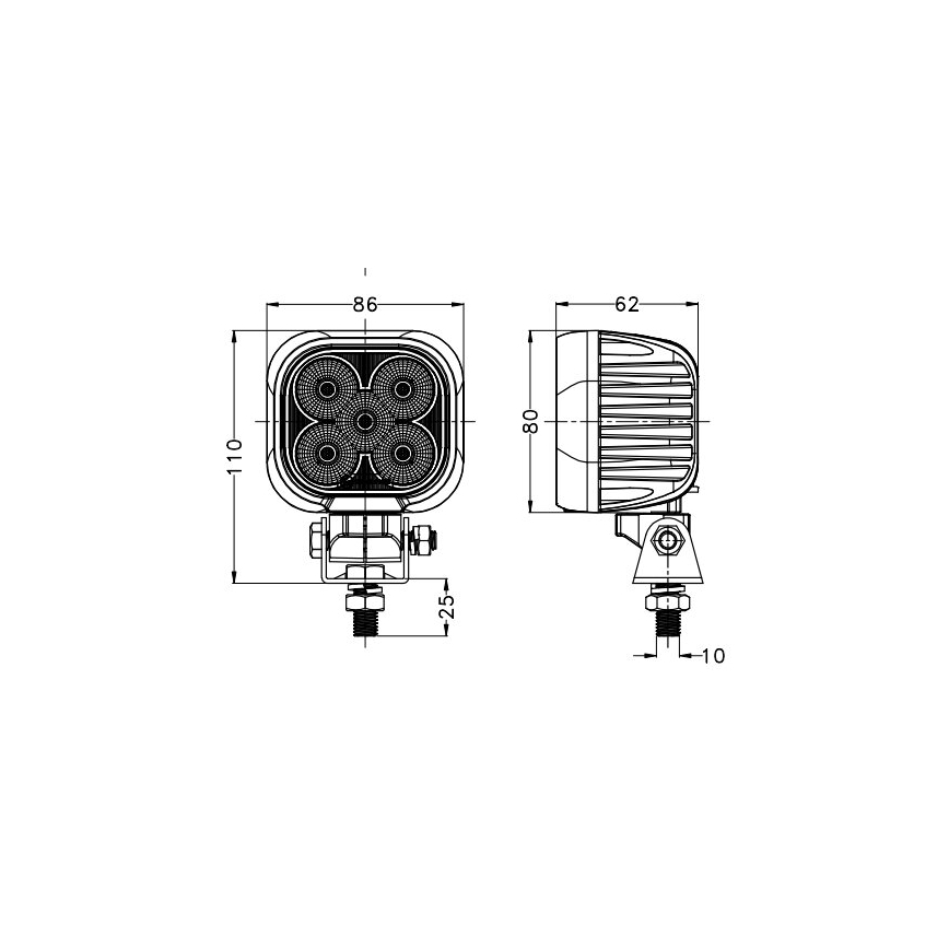 Foco LED para carro BLACK LED/50W/10-30V IP69 5700K angular