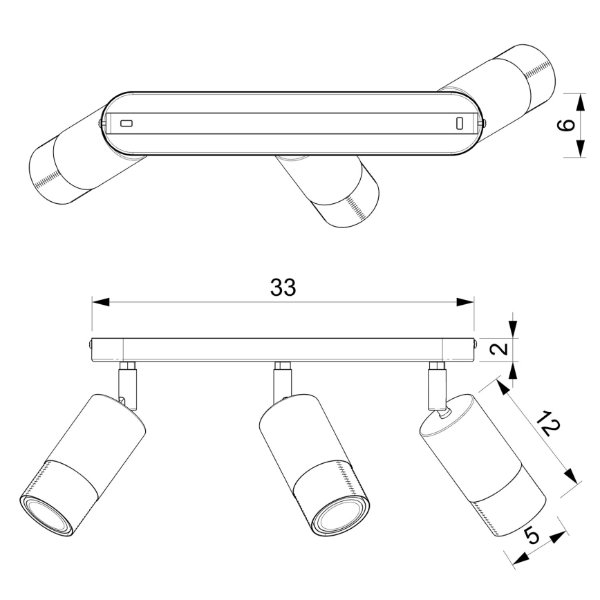 Foco LINK 3xGU10/8W/230V preto/latão
