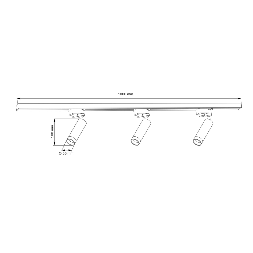 Foco para sistema de carril FADO 3xGU10/10W/230V + 1 m sistema ferroviário branco