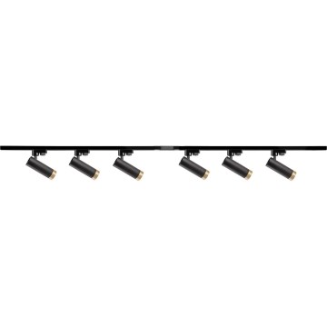 Foco para sistema de carril FADO 6xGU10/10W/230V + 2x1 m sistema ferroviário preto