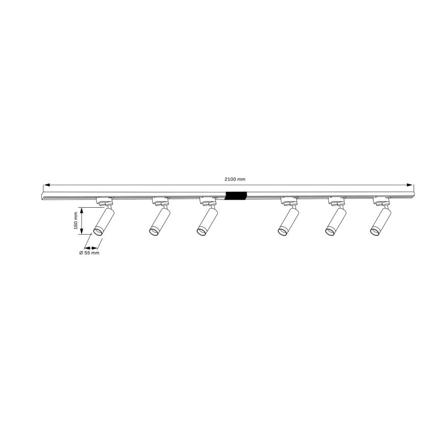 Foco para sistema de carril FADO 6xGU10/10W/230V + 2x1 m sistema ferroviário branco