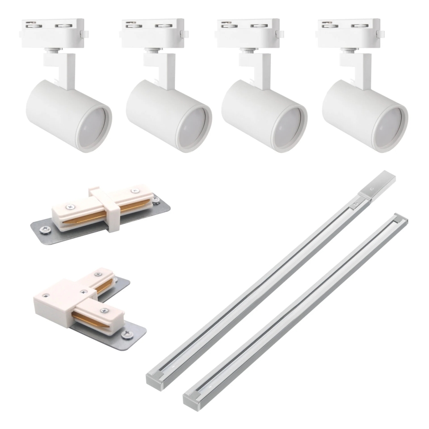 Foco para sistema de carril LYNX 4xGU10/10W/230V + 2 x 75 cm sistema ferroviário branco