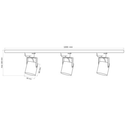 Foco para sistema de carril MINOR 3xGU10/10W/230V + 1 m carril sistema preto