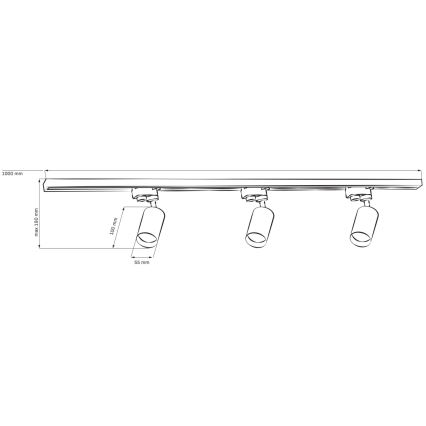 Foco para sistema de carril PARIS 3xGU10/10W/230V + 1 m sistema de carril branco