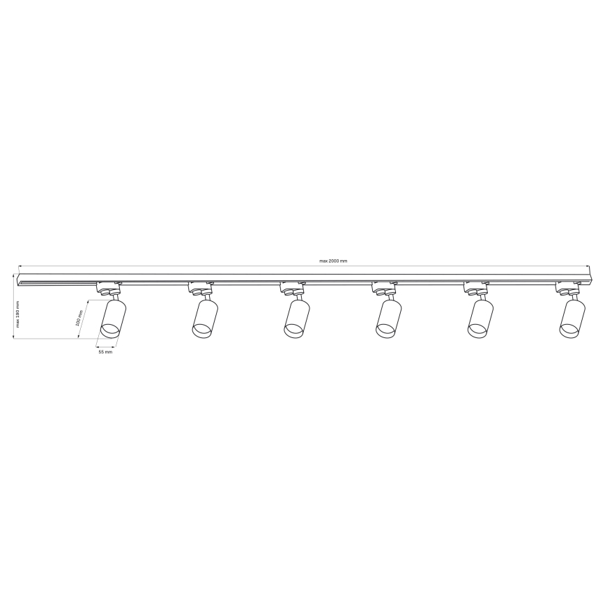 Foco para sistema de carril PARIS 6xGU10/10W/230V + 2x1 m sistema de carril branco