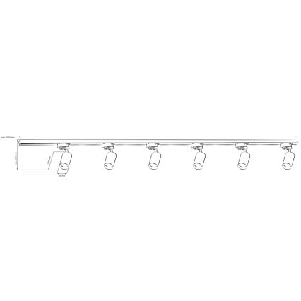 Foco para sistema de carril PARIS 6xGU10/10W/230V + 2x1 m sistema de carril preto