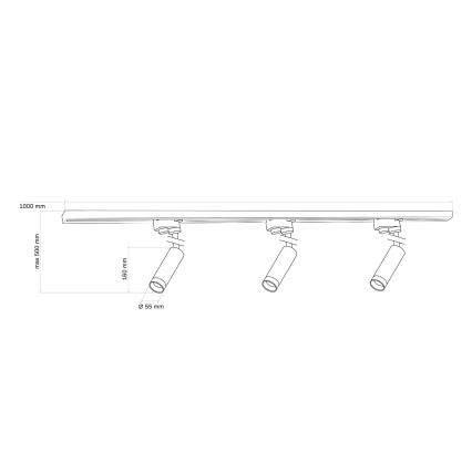Foco para sistema de carril PORTO 3xGU10/10W/230V + 1 m sistema ferroviário preto