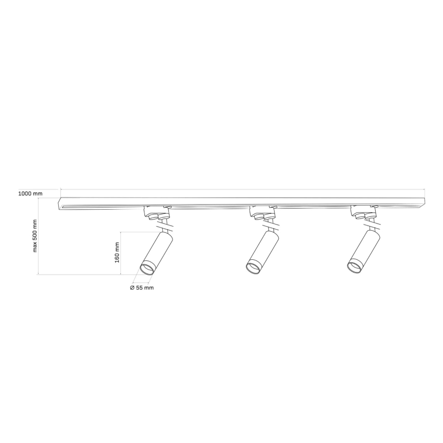Foco para sistema de carril PORTO 3xGU10/10W/230V + 1 m sistema ferroviário preto