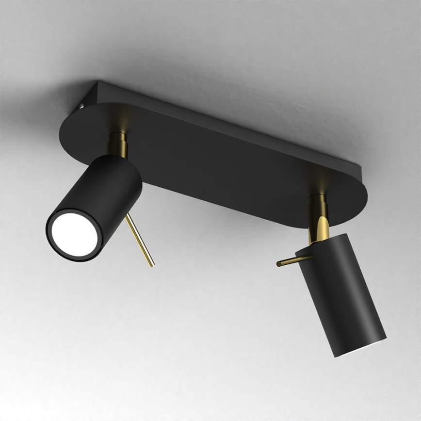 Foco PRESTON 2xGU10/40W/230V preto/dourado