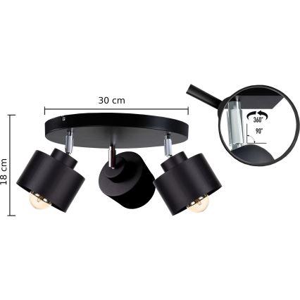 Foco SIMPLY BLACK 3xE27/60W/230V diâmetro 30 cm