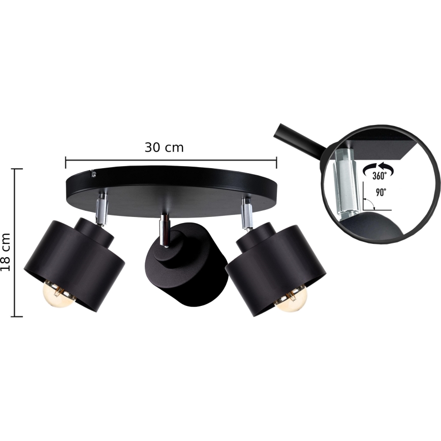 Foco SIMPLY BLACK 3xE27/60W/230V diâmetro 30 cm