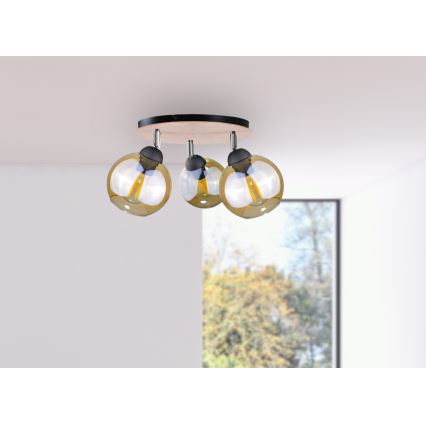 Foco THEA WOOD 3xE27/60W/230V diâmetro 30 cm