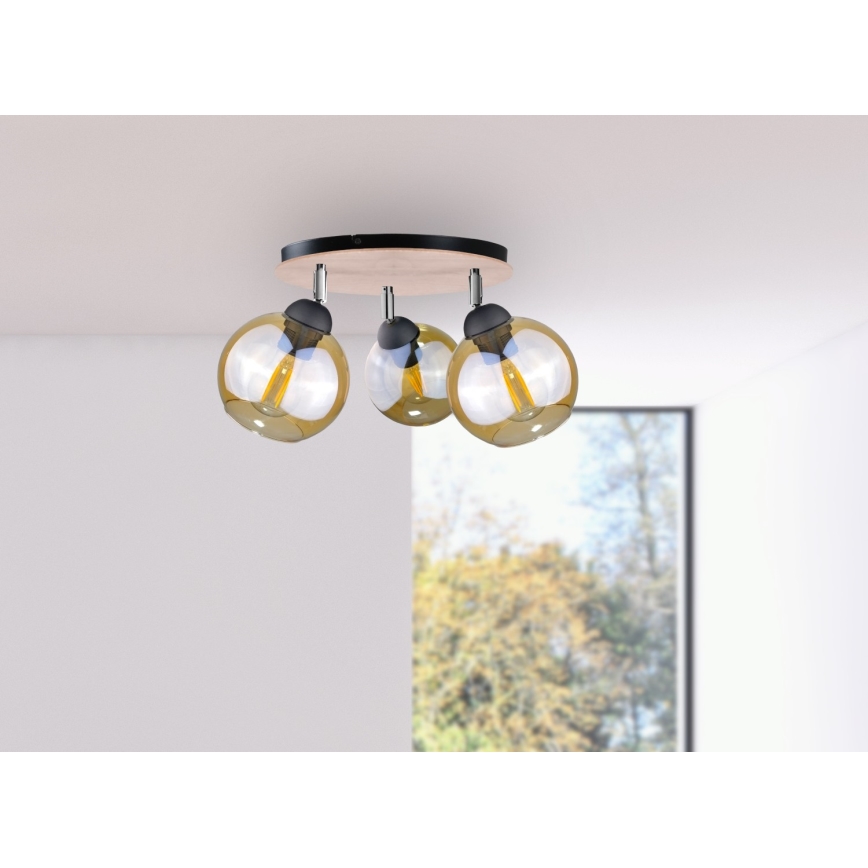Foco THEA WOOD 3xE27/60W/230V diâmetro 30 cm