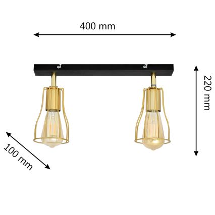 Foco TUBE 2xE27/15W/230V dourado/preto