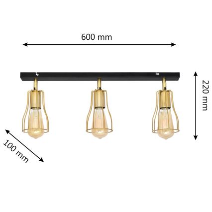 Foco TUBE 3xE27/15W/230V dourado/preto
