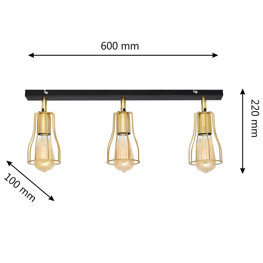 Foco TUBE 3xE27/15W/230V dourado/preto