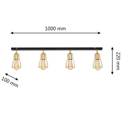 Foco TUBE 4xE27/15W/230V dourado/preto